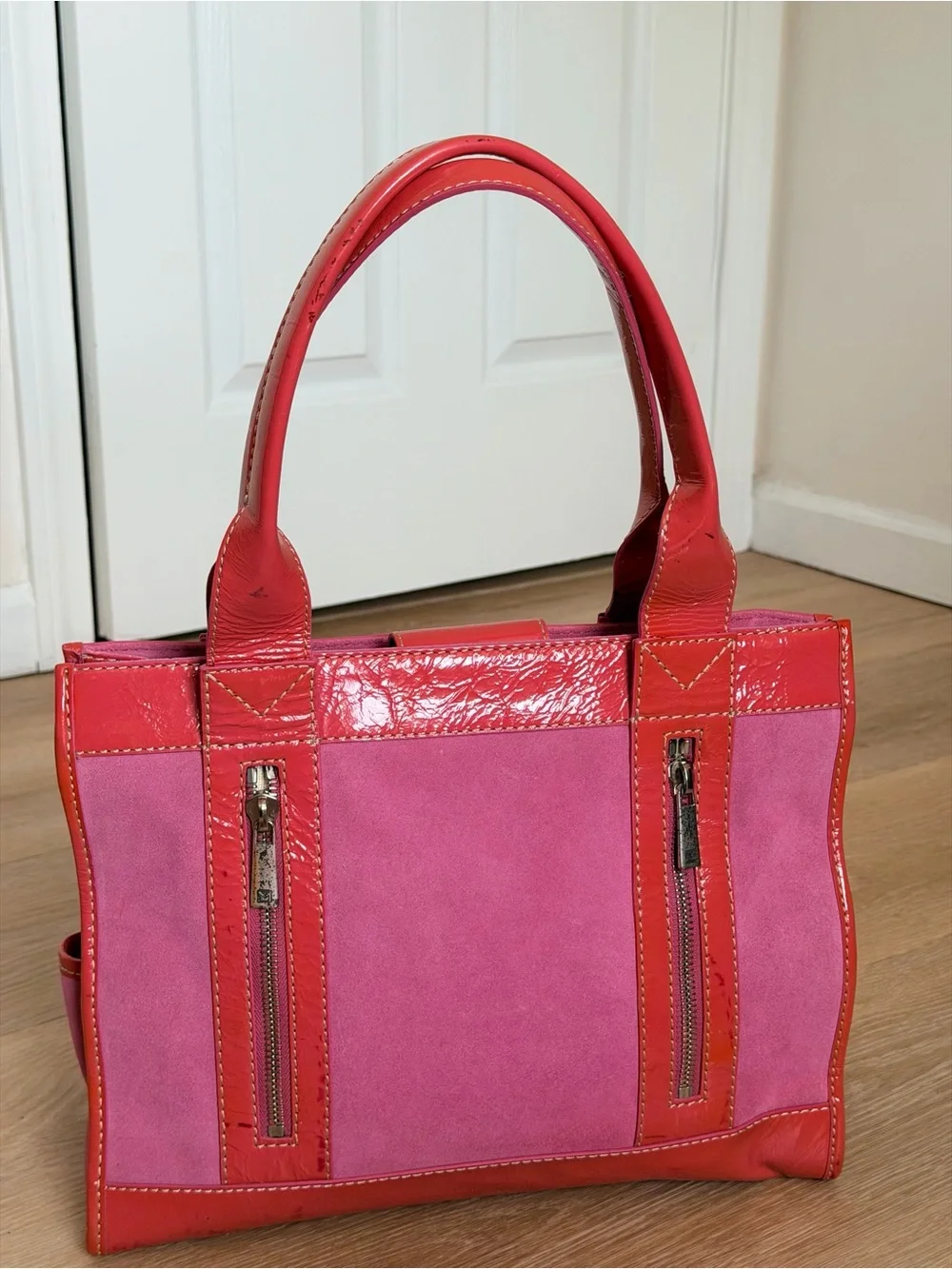 RARE Y2K Vintage Michael Kors Pink Suede Aviator Tote Bag Patent Leather Archive